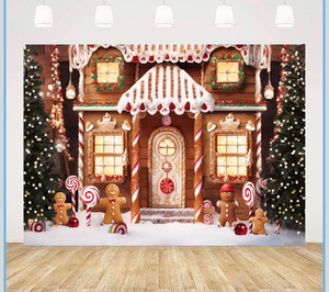 lot 2896 image: Ticuenicoa Christmas Winter Gingerbread House Backdrop 7x5ft Merry Xmas Snow Tree Eve Party Decorations Photography Background Snowflake Kid Portrait Banner Photo Shoot Studio Props - Retail $0
