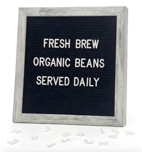 lot 2909 image: C CRYSTAL LEMON Felt Letter Board 10x10 Inches �� 336 Letters, Numbers & Symbols �� Rustic Black Message Board with Wood Frame, Wall Mount & Display Stand - Retail $0