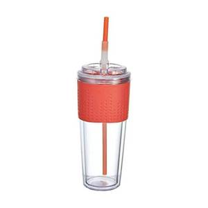 lot 2910 image: Copco Lock-n-Roll Double Wall Tritian Spill-Proof Tumbler with Soft Grip Sleeve and Patented Flip Up Straw, 20-Ounce, Coral