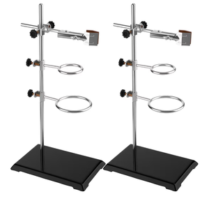 lot 2916 image: 2 Set Chemistry Laboratory Stands Support Set, Steel Lab Stand with Cast Iron Base Lab Stand Rod 16 with Burette Clamp Flask Ring Clamps for Teachers Experimental Equipment Tools - Retail $0