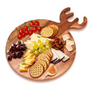 lot 2917 image: Large Round Christmas Charcuterie Boards Gifts Acacia Wood Cutting Board with Handle Decorative Wooden Xmas Cheese Board Christmas Food Platters Holiday Kitchen Decor Gifts Festive Xmas Serving Tray - Retail $0
