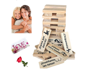 lot 2918 image: Spanish Blocks Tower Game for Adult Couples Board en espa�ol Tumbling Stacking Lovers Funny Bedroom Sports - Retail $0