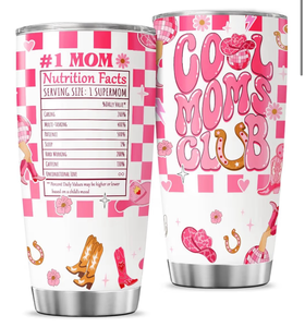 lot 2922 image: Cool Moms Nutrition Facts, Tumbler 20 Oz With Lid And Straw, Mom Simply Checkered Simple Handle Stainless Women Water Funny Mama Day Steel Hot, Cool Moms Club Gifts - Retail $0