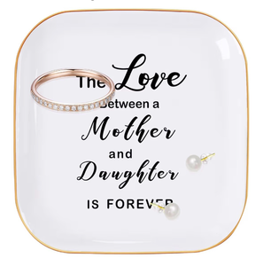 lot 2925 image: Artlunar Ceramic Jewelry Dish with Inspirational Quotes - Ring Holder for Daughters & Mothers, Jewelry Tray for Mother (Mother Daughter Love) - Retail $0