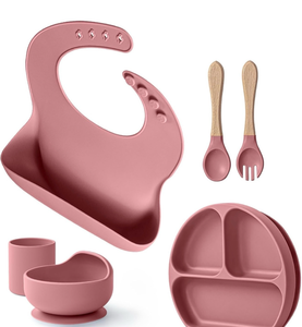 lot 2928 image: Baby Suction Plates and Bowls Set - 100% Food Grade Silicone Toddler Feeding Supplies for BLW  Stay-Put Divided Dish  Includes Bonus Bib, Cup & Soft SpoonFork (6-Piece) - Retail $0