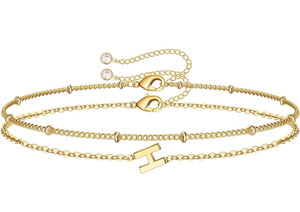 lot 2932 image: M MOOHAM Valentines Day Gifts for Her Women - Layered Initial Bracelets Gift Letter A-Z Charm, Dainty 14K Gold Plated Initial Bracelets for Women Teen Girls Birthday Jewelry Gifts - Retail $0