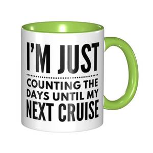lot 2939 image: LINKEQICHE Funny Cruise Coffee Mug Counting Days Until Next Trip Gift Internal And Handle Green 11Oz Mug - Retail $17