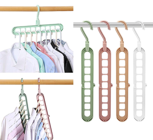 lot 2963 image: Foldable Hangers, 9-Tier Space Saving Cascading Hanger Organizer with Anti-Skid Design, Heavy Duty PP Plastic for Closet (5 Pack, Random Colors) - Retail $0