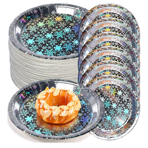 lot 2976 image: Pasimy 120 Pcs Snowflake Paper Plates 9 Inch Solid Color Dinner Plates Bulk Disposable Rainbow Party Dessert Supplies Round Color Paper Dish for Christmas Winter Holiday Birthday Supplies (Snowflake) - Retail $0
