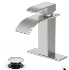 lot 2978 image: Ryuwanku Bathroom Faucet Brushed Nickel Modern Waterfall Bathroom Sink Faucet with Single Handle - Retail $0