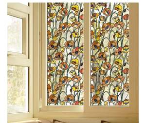 lot 2979 image: funlife Original Hand-Drawn Faux Stained Glass Window Film, Double-Sided Static Cling Window Cling Suitable for Entryway, Reusable Glass Windows Door Decor, 16.93 x 118, California Poppy - Retail $0
