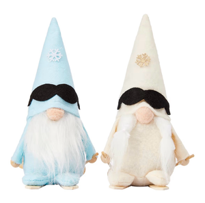 lot 2982 image: WDS WONDROUS Christmas Gnomes Plush Sled with Wood Skis and Ski Poles, Blue and White Set of 2 Swedish Tomte Santa Scandinavian Nordic Figurine, 7.48 inch Elf Plush Xmas Doll Ornaments Home Decor - Retail $0