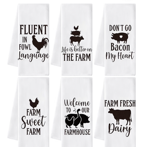 lot 3011 image: GROBRO7 Farm Animals Hand Towel - 6Pcs Sweet Farm Chicken Cow Pig Pattern Rustic Kitchen Dishcloths Set Polyester Soft Towels for Farmhouse Home Bathroom Dining Decor Housewarming Gifts - Retail $0