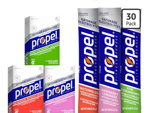 lot 3021 image: Propel Electrolyte Enhanced Water Drink Mix Powder Packets, Kiwi Strawberry Variety Pack, Zero Calorie & Zero Sugar Hydration with Electrolytes and Vitamins C & E (30 Packets) - Retail $0
