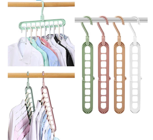 lot 3022 image: Foldable Hangers, 9-Tier Space Saving Cascading Hanger Organizer with Anti-Skid Design, Heavy Duty PP Plastic for Closet (5 Pack, Random Colors) - Retail $0