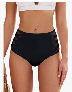 lot 3028 image: ZAFUL Women High Waist Bikini Bottom Side Mesh Spliced Tankini Swimsuit Swim Briefs Bathing Suit Bottom XL - Retail $0