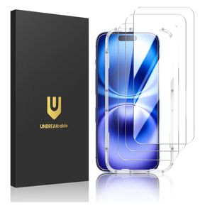 lot 3031 image: UNBREAKcable 3-Pack Screen Protector for iPhone 16, Double Shatterproof Tempered Glass Easy Installation Frame 9H Hardness 99.99% HD Clear Case Friendly for iPhone 6.1 inch - Retail $0