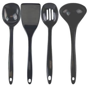 lot 3033 image: Reston Lloyd 100% Melamine Kitchen Utensil Set, Non Scratching Ladle, Spoon, Slotted Spoon & Spatula, Easy To Hold, Set of 4, Charcoal - Retail $15