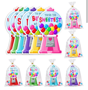 lot 3041 image: HUNIGIFT Gumball Valentines Cards - 36 Packs Gumball Machine DIY Valentines Day Cards Exchange for Kids School, Boys, Girls, Toddlers, Party Favors - 3.2x 4.7 6 Card Designs (Candy Not Included) - Retail $0