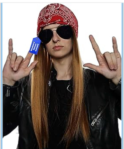 lot 3051 image: 3pc 80s Rocker Wig Set for Men with Bandana & Sunglasses �� 80s & 90s Punk Rock, Heavy Metal Hairpieces for Axel, Bret, Slash, Rockstar, H - Retail $0
