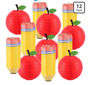 lot 3071 image: Baquler 12 Pcs Back to School Decorations Pencil Apple Hanging Paper Lanterns Classroom Ceiling Decor for First Day of School Party Supplies Decoration - Retail $0