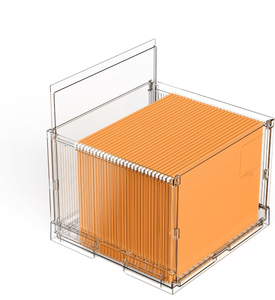 lot 3074 image: File Organizer Box with Lid,Hanging Filing Folder Organizer for Document Storage with Plastic Slide, Letter-size File Holder Filing Box for OfficeHomeDecor��1Pack�� - Retail $0