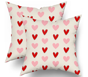 lot 3077 image: aportt Valentine Pillow Covers 18X18 Inch Red Pink Love Heart Pillow Cases Valentines Wedding Mothers Day Anniversary Decorative Holiday Throw Pillows Set of 2 Home Party Decor for Sofa Couch Bed - Retail $0