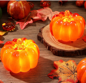 lot 3091 image: Retisee 2 Pcs Light up Fall Pumpkin Halloween Pumpkin Decorations Autumn Thanksgiving Pumpkins with LED Lights for Decorating for Desk Table Decor Indoor Garden Indoor Outdoor Decorations, Plastic - Retail $0