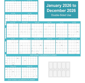 lot 3098 image: 17 x 38 2026 Wall Calendar, Wet & Dry Erase Wall Calendar 12 Month, Yearly Laminated Wall Calendars, Reversible Annual Planner, HorizontalVertical, Suitable for Home, School, and Office Use (No Creases) - Retail $0