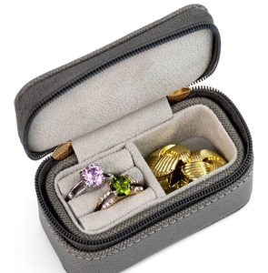 lot 3100 image: SANQIANWAN Luxury Mini Travel Ring Box for Women,Portable Leather jewelry Case Organizer for Rings Earrings Necklaces,Gift for Wife Girls Friends Family (Gray) - Retail $0