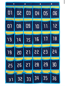lot 3114 image: Loghot Classroom Accessories Closet Pocket Chart for Cell Phones Holder Wall Door Hanging Organizer (36 Pockets Blue) - Retail $0