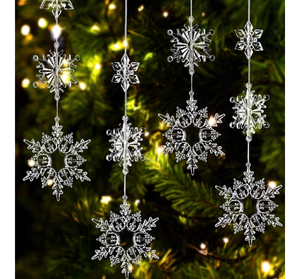lot 3126 image: 36 Pcs Christmas Snowflake Ornaments Crystal Iridescent Christmas Tree Ornaments Clear Plastic Hanging Acrylic Snowflake Xmas Tree Decor for Paty Decor, 3 Size 1.7 Inch3 Inch4 Inch(Clear) - Retail $0