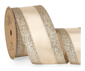 lot 3132 image: Ribbli Champagne Gold Wired Ribbon Satin with Glitter Edge 2.5 Inch Champagne Christmas Ribbon for Tree Gift Wrapping Wreaths Garland Topper Bows Crafts Home Decor -10 Yards - Retail $0