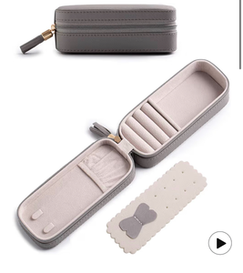 lot 3136 image: BONNY DODO Small Travel Jewelry Organizers Box for women with PU Leather Portable Mini Jewelry Case with compartments for Necklace Rings Earrings,Luxury Giftable boxes. (Gray, S) - Retail $0