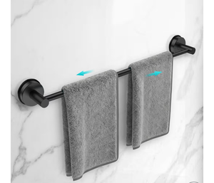 lot 3137 image: Adjustable Suction Cup Towel Bar for Bathroom Wall,14.6Inch24 Inch Towel Racks for Bathroom,Stainless Steel Bath Towel Holder for Shower(Matte Black) - Retail $0