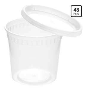 lot 3145 image: 16 oz Clear Deli Containers - 48-Pack with Lids, Round Airtight Condiment Cups, BPA-Free, Dishwasher Safe - For Sauces, Dressings, Sides - Retail $0