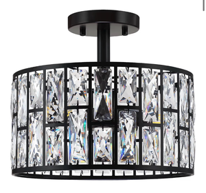 lot 3149 image: 3 Light 12 Crystal Hanging Kitchen Island Ceiling Light Black Finish,Concise Pendant Fixture Crystal Metal Pendant Chandelier Lamp Shade for Bar,Dining Room,Living Room Over Sink - Retail $0