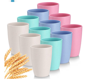 lot 3192 image: Ptwola 24PCS Wheat Straw Cups 12 OZ Plastic Unbreakable Reusable Drinking Cups Lightweight Tumbler Water Glasses for Kitchen Outdoor Microwave Dishwasher Safe BPA Free Eco friendly - Retail $0