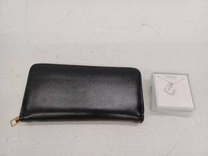 lot 11493 image: Black Leather Womens Wallet and Heart Necklace