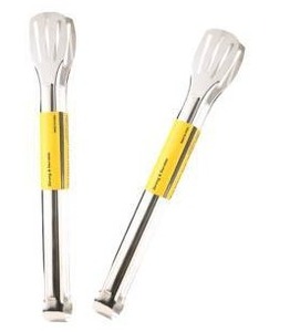 lot 11505 image: Stainless Steel Food Tongs with Yellow Handles, 2 pack
