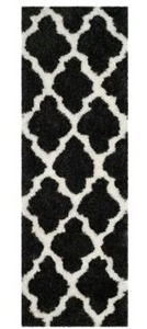 Black and White Geometric Pattern Shag Runner Rug