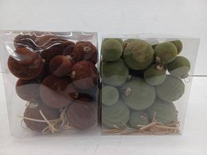 lot 11545 image: Velvet Christmas Ball Ornaments, Green, Brown