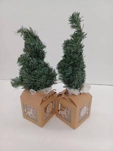 lot 11576 image: Artificial Mini Christmas Trees, Set of 2