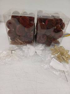 lot 11591 image: 2 Pack Velvet Christmas Ornaments and Decor, Brown