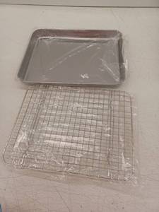lot 11595 image: 12x10 In. Stainless Steel Baking Sheet with Wire Cooling Rack