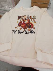 lot 11611 image: Gobble Til You Wobble Turkey Thanksgiving Sweatshirt Size L, lot of 2