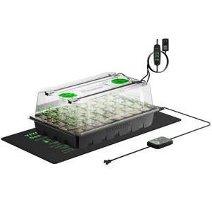 VIVOSUN 1-Pack 40-Cell Seed Starter Trays with 1 Set of LED Lights and 10\"x20.75\" Seedling Heat Mat, 3.6\" Higher Cover, Adjustable Vents, Drainage Holes, Green Propagation Tray for Planting Seeds