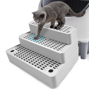 lot 3086 image: Adjustable 3 Steps Cat Litter Box Step, Litter Box Ramp with Filter Function, Non-Slip, Easy to Clean,Cat Litter Stair for Small & Elderly Cats (Light Grey)