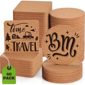 lot 3089 image: 60 PCS Cork Coasters for Laser Engraving, GOH DODD Thicken Absorbent Mats Blank Coasters Bulk Tabletop Protection Plant Saucers for Drinks Wood Burning Arts Crafts DIY Resin Gifts, 4 Inch