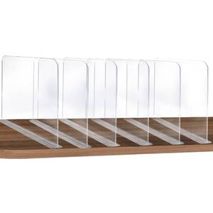 lot 3092 image: ROUFA 6Pcs Clear Acrylic Shelf Dividers, Closet Organizer Wood Shelf Separators Purse Organizer for Bedroom, Kitchen, Office, Bathroom 11.8x11